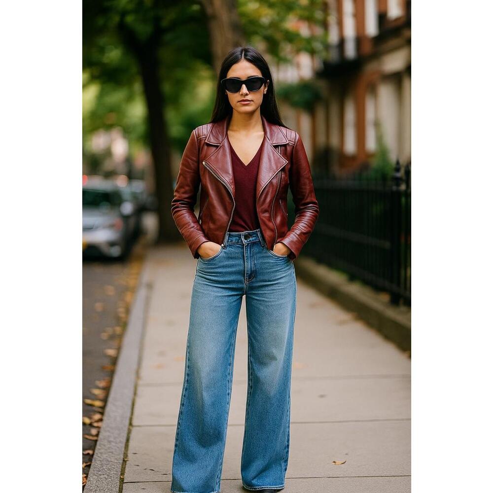 Women's Faux Leather Moto Biker Jacket‎ - Medium